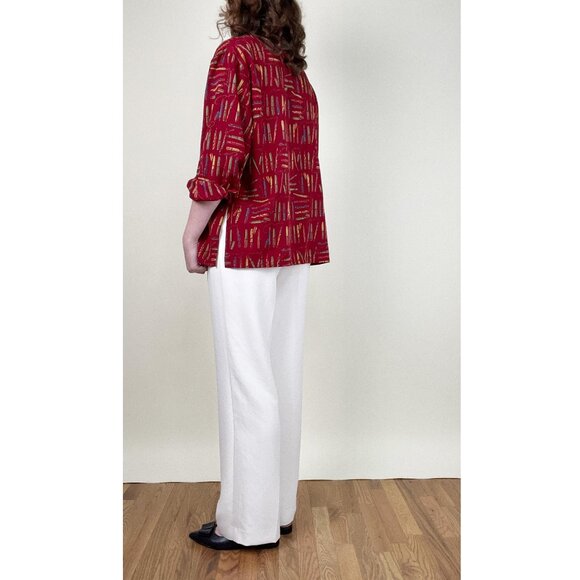 Vintage Calligraphy Fountain Pen Novelty Print Button Up Down Blouse Shirt Top - Picture 4 of 9